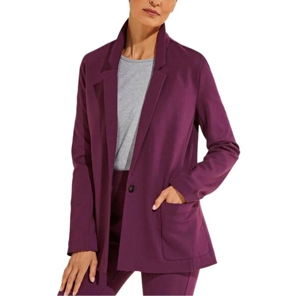 Coolibar Key Cove Jacket Single Button Blazer UPF 50 Deep Wine Medium Bussiness - Picture 1 of 6